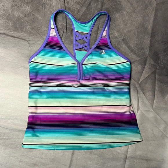 ZeroXposur Tankini in Shades of Purple, Aqua, Teal and Black - sz 12 1/2 - Picture 5 of 7